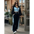 thumbnail image 3 of Casual 2 Piece Outfit for Women - Color Block Long Sleeve Zip Up Hoodie + Denim Drawstring Long Pants Black L, 3 of 5