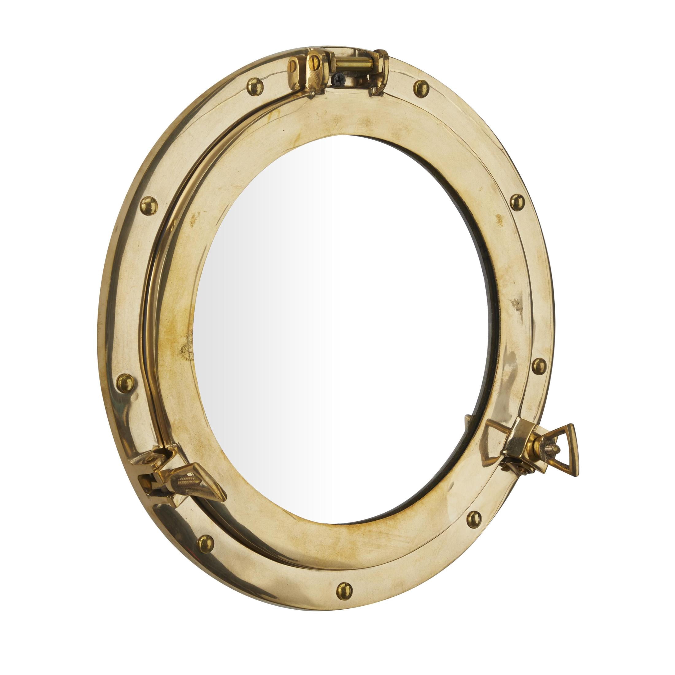 DecMode 12" x 12" Gold Sail Boat Wall Mirror with Port Hole Details