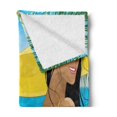 thumbnail image 2 of Beach Soft Flannel Fleece Blanket, Portrait of a Young Woman in Yellow Hat with Poppies on Tropical Sea Coast in Summer, Cozy Plush for Indoor and Outdoor Use, 70" x 90", Multicolor, by Ambesonne, 2 of 5