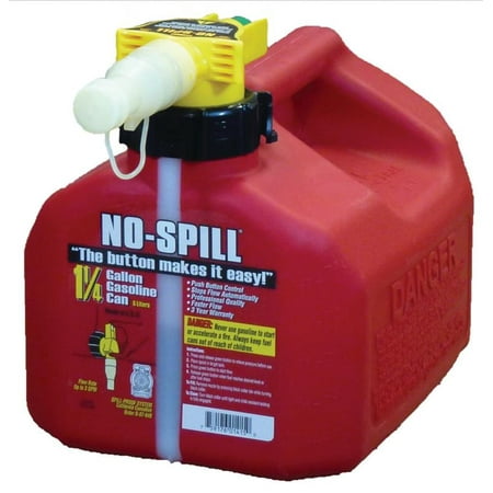 No-Spill 1415 Gas Can, 1.25 gal, 9 in H, Plastic, Red
