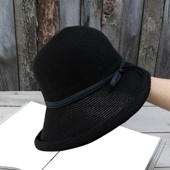 Lroveb Bucket Hats for Women Cloche Hat Vintage Summer Bowler Sun Church Everything Beach Sunblock Fashion Curly Rimmed Fisherman Hat