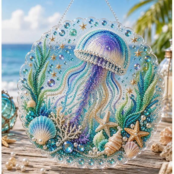 Ocean Pearl Art DIY Hanging Ornament Kit, Coastal Suncatcher Diamond Craft Kit for Adults, Easy Matching Symbol Design Relaxing Leisure Handicraft