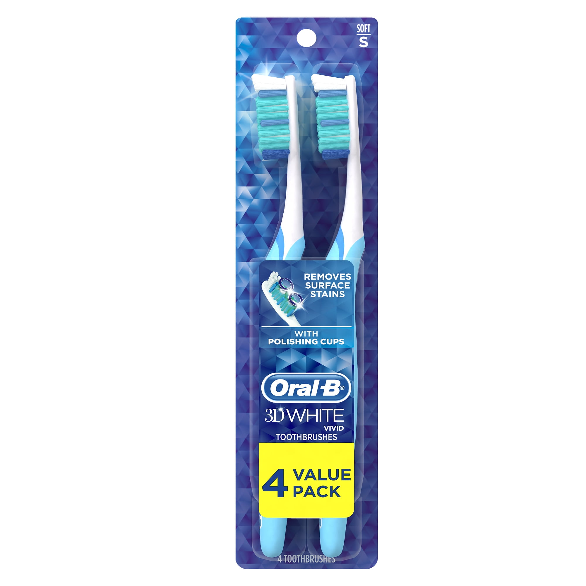 OralB 3D White Vivid Manual Toothbrushes, Soft Bristles, 4 Count Extra