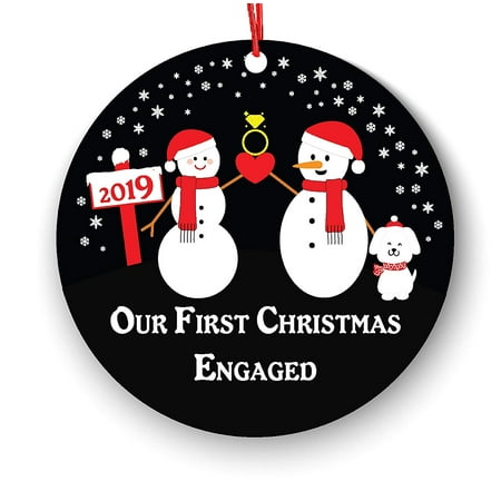 Neighbours Christmas 2019 Wendana Engagement Christmas Ornament with Dog Pets, Our First Christmas Engaged Ornament 2019, Engagement Keepsake Gifts 2019, First Christmas Engaged Ornament, Newly Engaged Couple 1st Xmas ()
