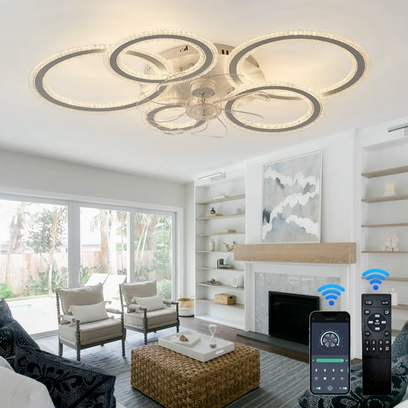 39.4'' Ceiling Fan with Light and Remote Control, Modern Large Low Profile Flush Mount Ceiling Fan Lights,3 Color 6 Speeds with Dimmable Light for Bedrooms, Living Rooms, Dining Rooms