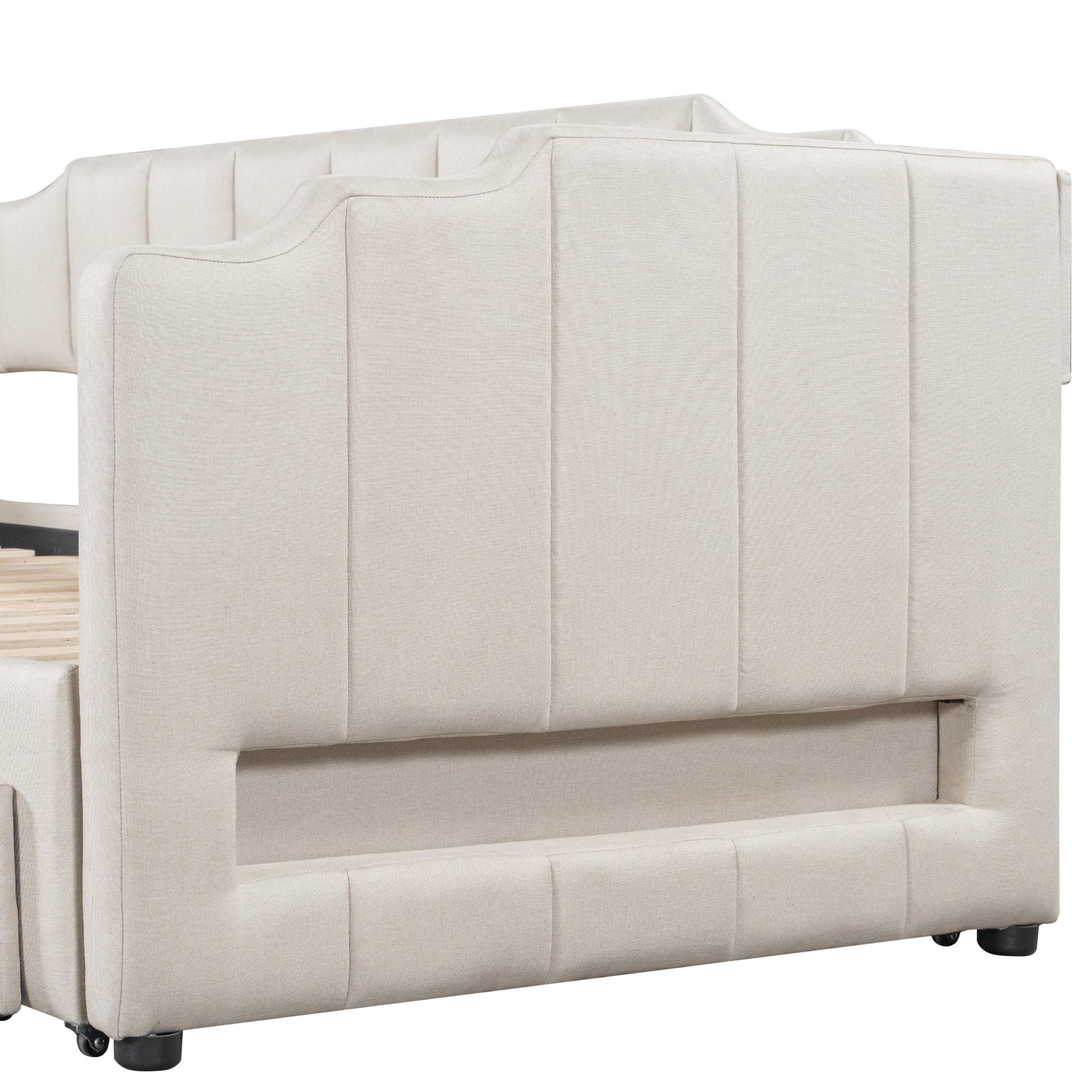 Noble House Twin XL to King Extendable Daybed with LED Light and Storage Drawers, Linen Upholstered, Beige