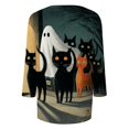 thumbnail image 7 of Halloween Shirts for Women Funny 3/4 Sleeve T Shirts Spooky Ghost Black Cat Printed Tops Horror Round Neck Pullover Holiday Three Quarter Length Blouses, M, 7 of 7