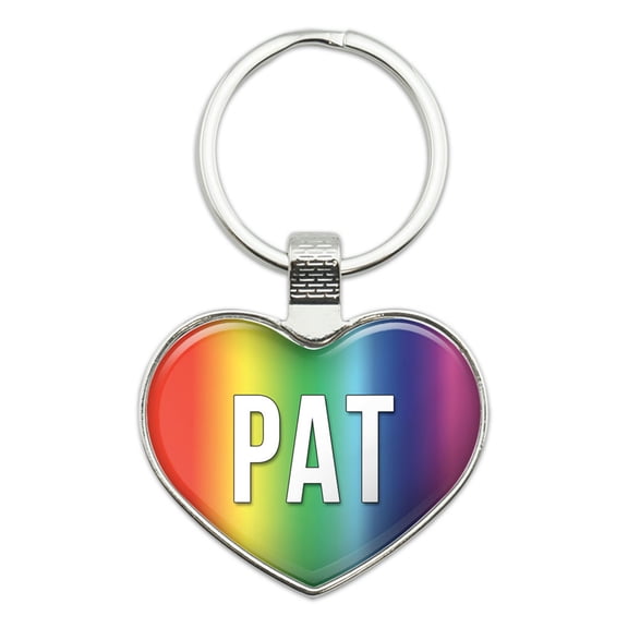 Pat - Names Male Metal Heart Keychain Key Chain Ring, Multiple Colors Available