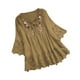 thumbnail image 3 of Camisas para adolescentes,Blusa vintage de encaje con patchwork, top de manga tres cuartos con cuello en V, camiseta de lino con detalle de lazo informal, tops de moda para mujer, sopatenor, 3 of 9