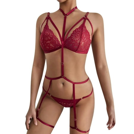 

QYZEU Lingerie for Women Play Women s Floral Lace Lingerie Mesh Lingerie Tight Rimless Strap Bodysuit