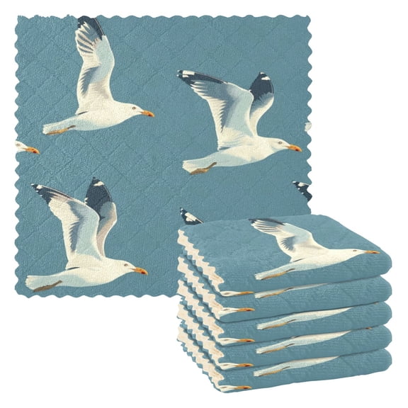 6 Pieces of Kitchen Towels 11x11Inch Kitchen Dish Cloths Kitchen Dish Towels Reuseable Cleaning Cloths Blue Seagull