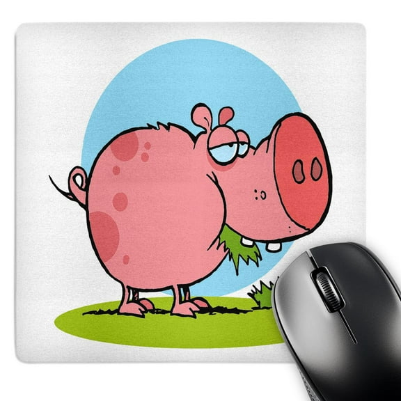 3dRose, Funny Cute Piggy Pig Eating Grass Cartoon, MousePad