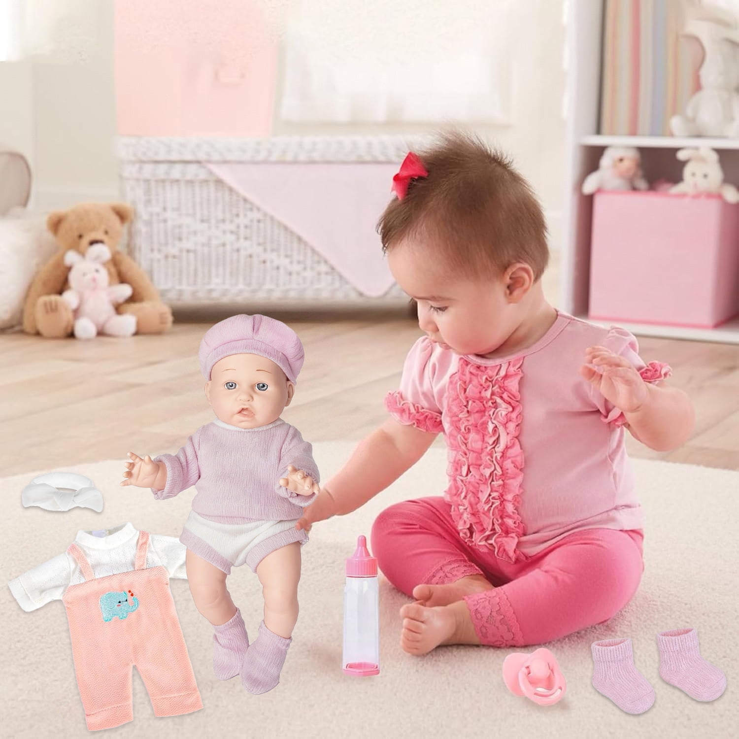 LINXUXIE Baby Doll Set, 12 Inch Realistic Soft Baby Doll with Pacifier & Nursing Bottle & Washable Quilt, Baby Doll Toys for Kids 3-5 4-6 5-7 Gifts