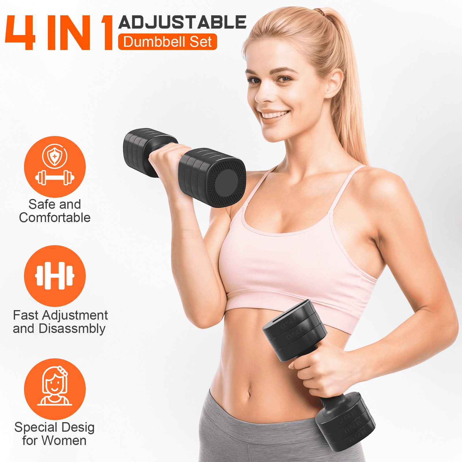 GIKPAL 5lbs*2 Adjustable Dumbbells Set, 4-in-1 Free Weights for Women, Each 2lb 3lb 4lb 5lb Hand Weights for Home Gym, Black
