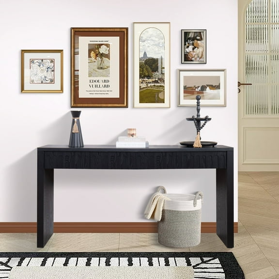 MDQMD Black Console Table with 4 Drawers,59.2'' Entryway Console Table for Hallway,Couch Table Behind Sofa for Living Room,Easy Assembly