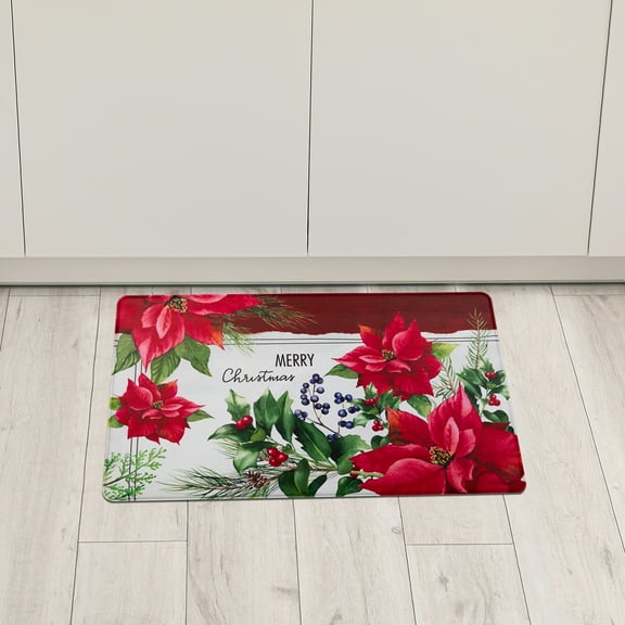 Poinsettia Merry Christmas Kitchen Comfort Anti-Fatigue Floor Mat- 17.75" x 29.5"