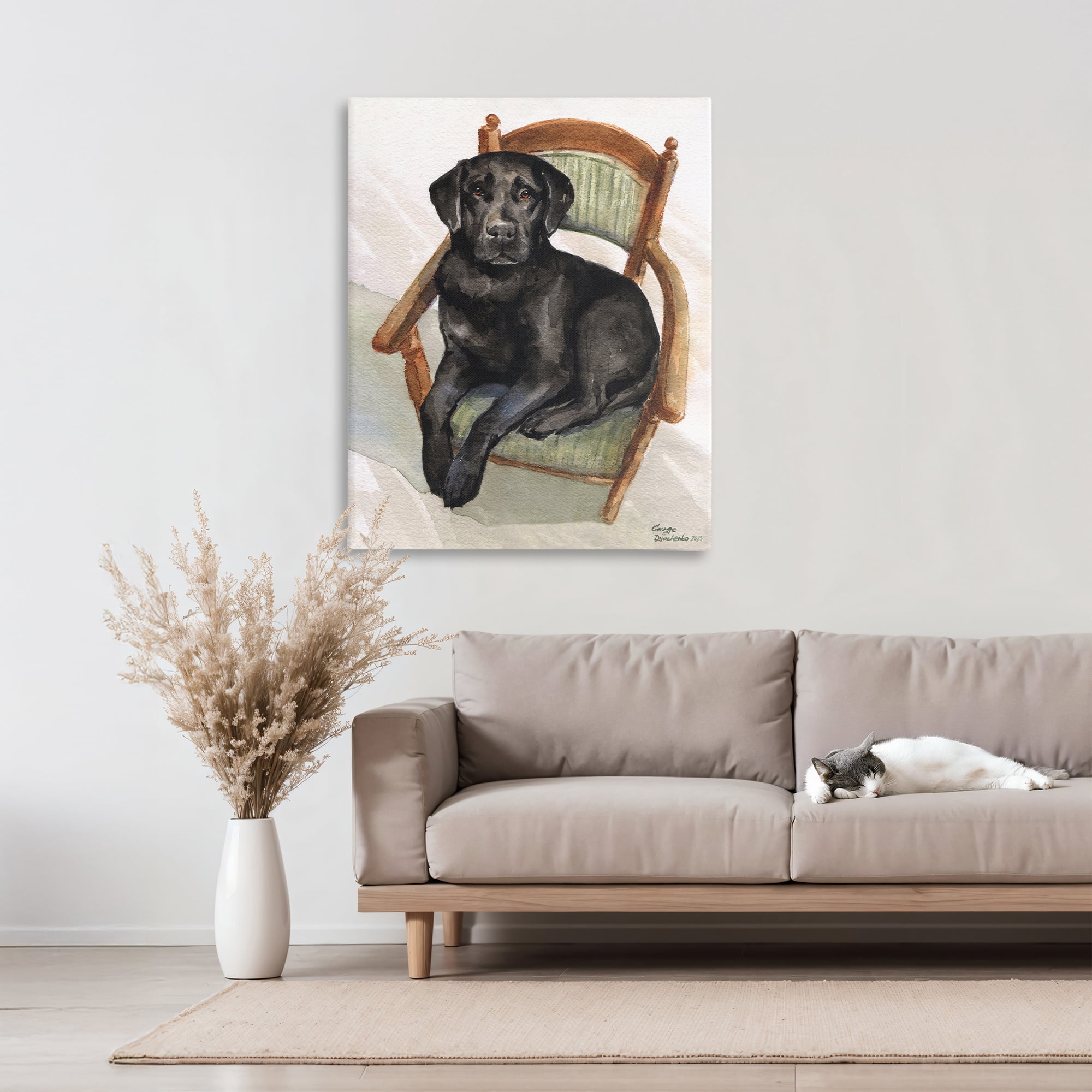 Stupell Industries Black Labrador On Chair Canvas Wall Art, design by George Dyachenko
