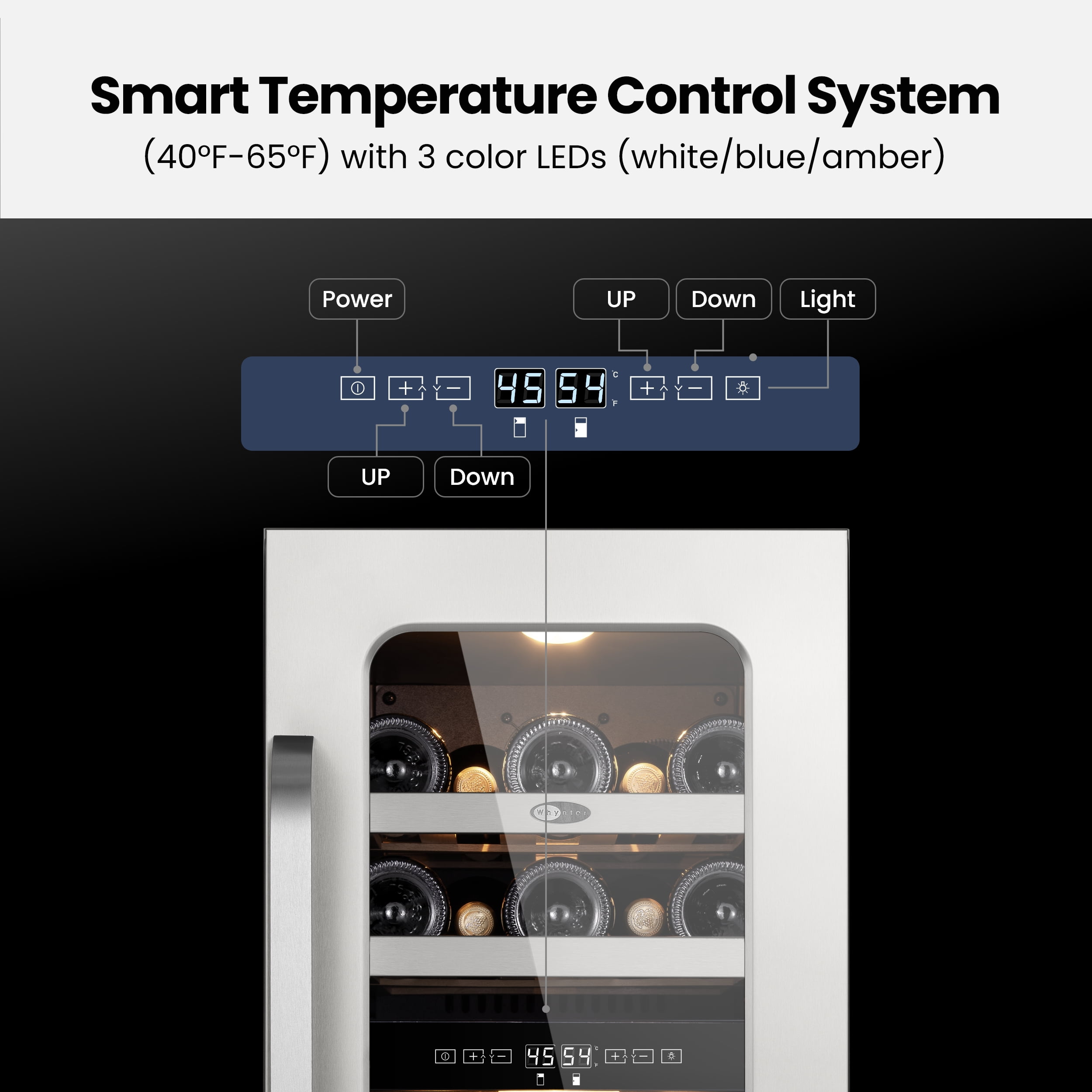 Whynter 15 Inch Wine Fridge Cooler - Dual Zone 29 Bottles Wine Fridge with Glass Door, Small Wine Refrigerator with 3 LED Light Built-in for Home Bar Kitchen