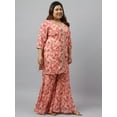 thumbnail image 6 of XL LOVE by Janasya Women's Plus Size Peach Georgette Digital Floral Printed Straight Kurta With Sharara and Dupatta, 6 of 10
