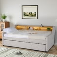thumbnail image 2 of Wiilayok 81" Twin Size Daybed with Pop Up Trundle Bed,Linen Fabric Upholstered Twin to King Day Bed Frame with Double Storage Shelves,Tri-Color Light Strip & USB Ports for Living Room,Bedroom,Beige, 2 of 10