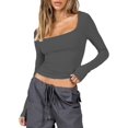 thumbnail image 1 of GHSDFBB Women Summer Slim Fit Basic Crop Tops Solid Color Long Short Sleeve Crew Neck Pullover Tight Tee Shirts Streetwear, 1 of 4