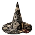 thumbnail image 2 of 17.5IN Halloween Quilted Witch Hat for Adults, Wide Brim Embroidered Wizard Hat , Costume Accessory for Halloween Party Decoration,D, 2 of 3