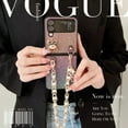 thumbnail image 5 of Feishell for Samsung Galaxy Z Flip3 Case with Detachable Pearl Bracelet Strap for Women Girls,Luxury Bling Diamond Cute Crystal Rhinestone Design Fashion Sparkly Phone Case,Purple, 5 of 16
