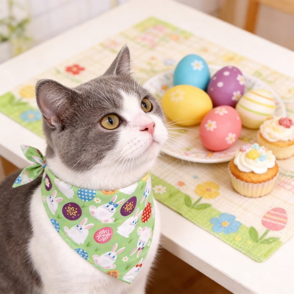 Linnome Easter Pet Bunny Bandana Cat Dog Festival Drool Scarf Festive Decor Supply for Easter Holiday Pet Dress Up