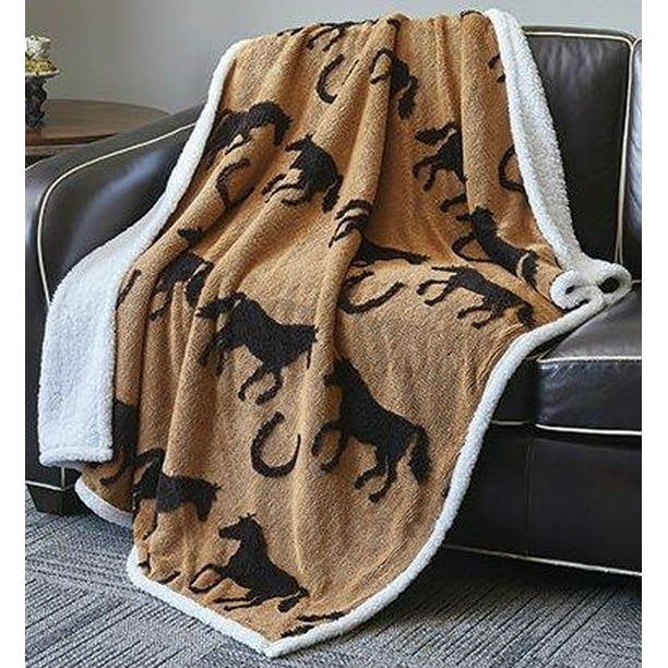 Western Tan and Brown Horse Jacquard Fleece Throw Blanket