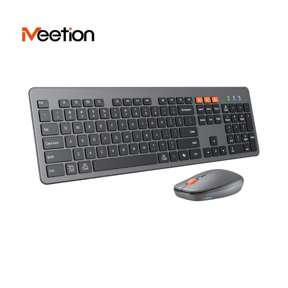 MEETION Wireless Keyboard and Mouse Set, Ultra-Thin Metal Finish, Scissor-Switch Keys, 2.4G/BT for Multi-Device, Full Size with Wrist Rest
