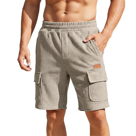Guluxicc Mens Workout Shorts Elastic Waist Beach Shorts Regular Fit Solid Color Summer Outdoor Casual Shorts with Pockets