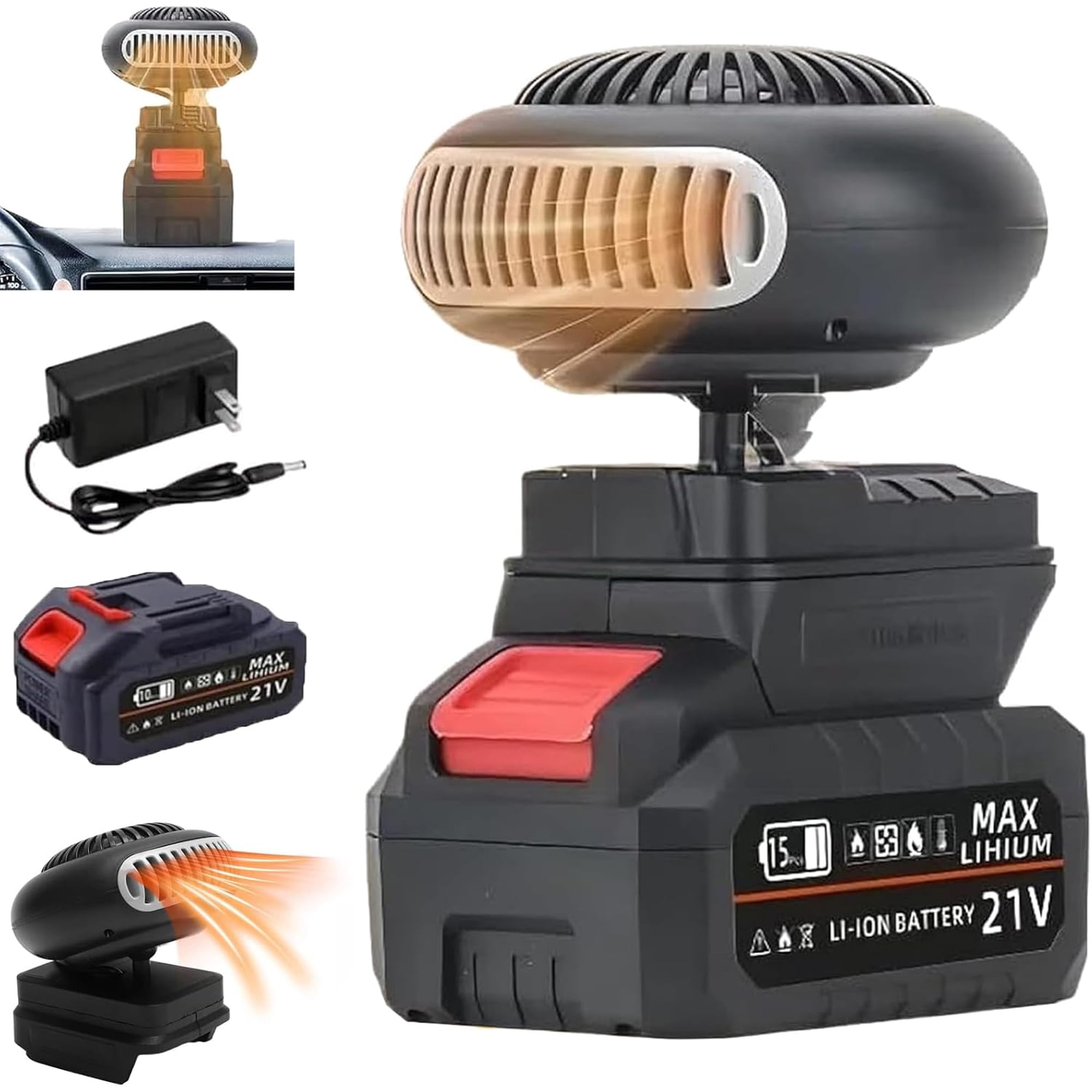 Battery Powered Heater, 2026 New Portable Rechargeable Battery Powered Space Heater Cordless with USB &3900mah Batteries/Anti Tilt Design for Camping/Indoor/Car Defroster (10 Batteries Kit)