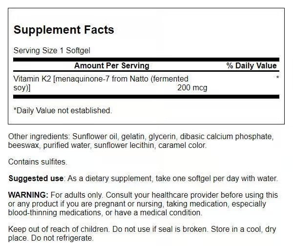 Swanson Maximum Strength Vitamin K2 (Menaquinone-7)-Vitamin Supplement Supporting Cardiovascular and Bone Health-Made from Japanese Natto to Help Regulate Calcium (30 Softgels, 200mcg Each) 4 Pack