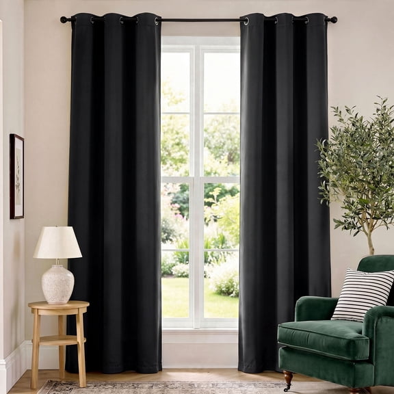 TOPICK Black Blackout Curtains Solid Grommet Drapes for Bedroom Living Room Dining Room 2 Panels W40" x L84" inch