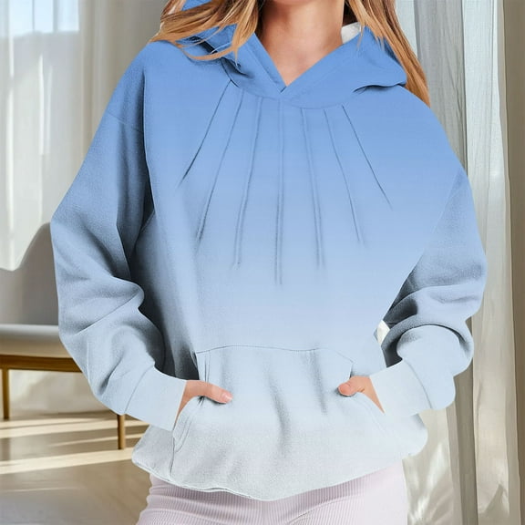 Sriper Women's Gradient Color Hoodie Thick Winter Sweatshirt Fleece Lined Pullover Casual Street Style Fall Winter Clothes Cute Sudaderas Mujer Sky Blue 3X