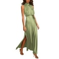 thumbnail image 3 of Beshee Cocktail Dresses for Women Summer Long Formal Satin Dress Mock Neck Sleeveless Side Slit Flowy Maxi Tank Dresses Prom Dresses 2025 Womens Dresses Green S, 3 of 9