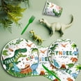 thumbnail image 7 of Dinosaur 3rd Birthday Party Supplies Decorations, Dino Theme Three Rex Birthday Decorations, Paper Plates, Cups, Napkins, Tablecloth, Disposable Cutlery, Swirls, Banner, Serves 24, 7 of 7