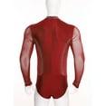 thumbnail image 4 of TSSOE Men Mesh Latin Dance Leotard Bodysuit Long Sleeve See-Through Rhinestones Salsa Tango Dancewear Red XXL, 4 of 7
