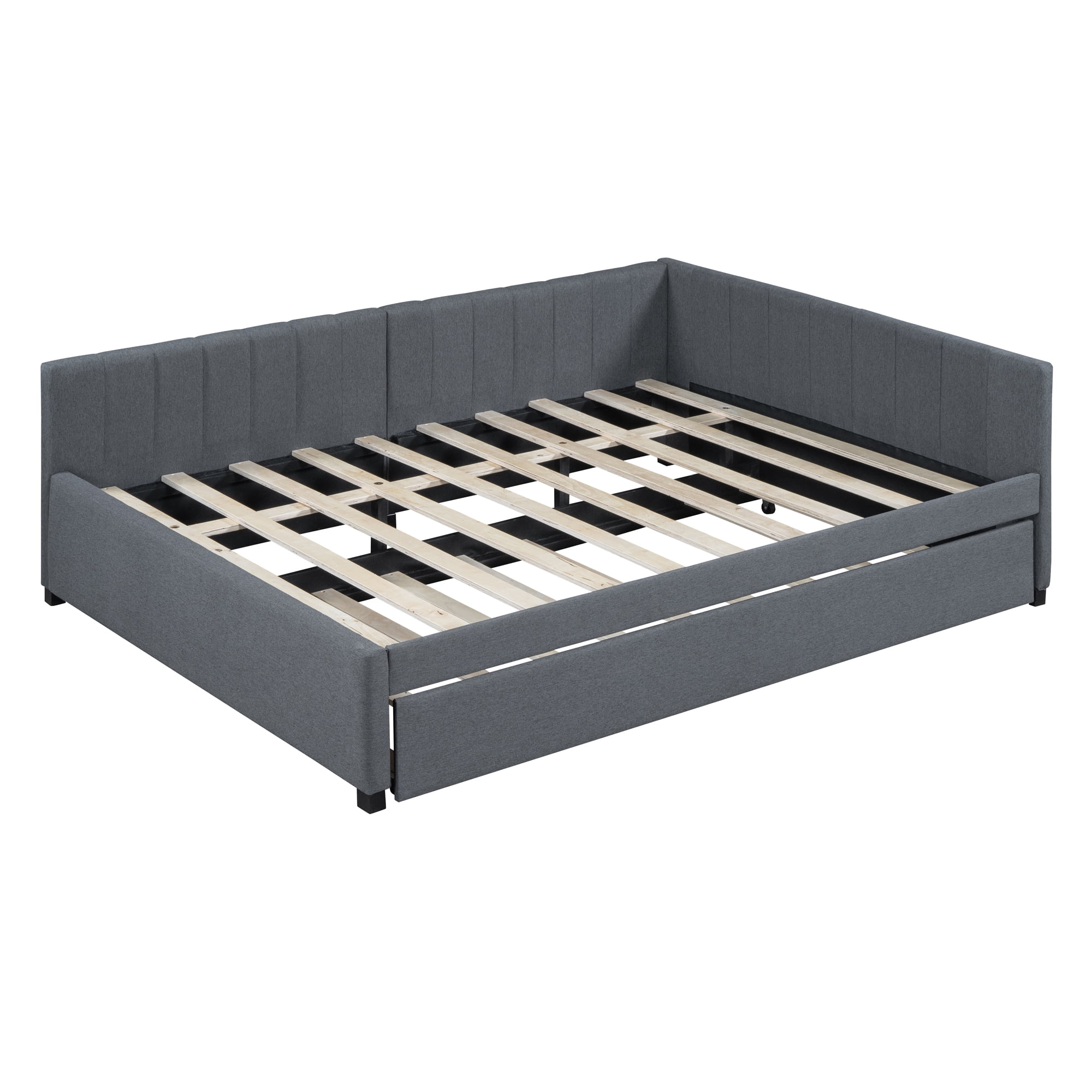 Aukfa Full Size Daybed with Trundle Bed, Upholstered Sofa Bed Frame, Gray
