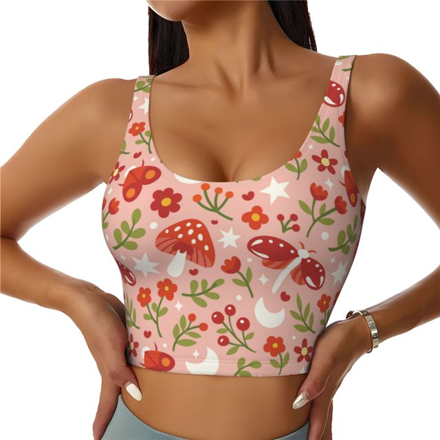 Balery Dragonfly Mushroom Sujetadores deportivos con espalda cruzada para mujer, acolchados, sin costuras, de alto impacto, ideales para yoga, gimnasio, entrenamiento y fitness.-XX-Large