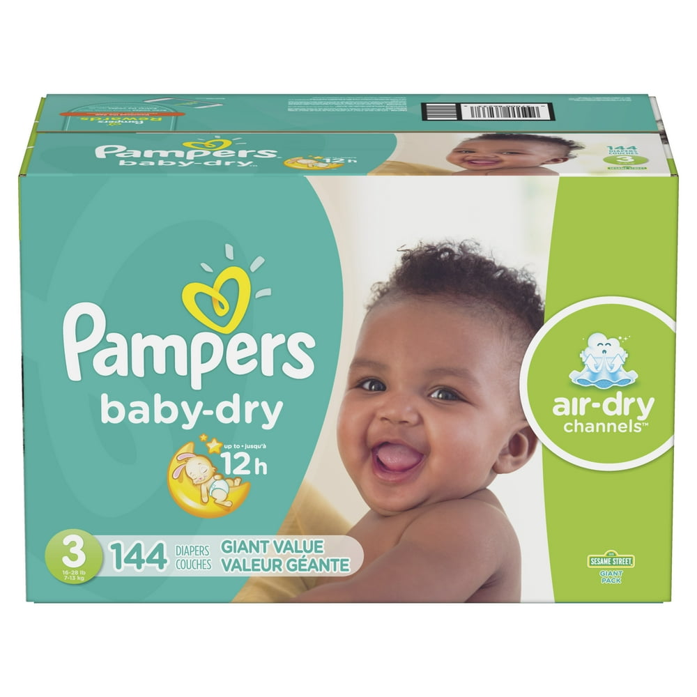 Pampers Baby-Dry Diapers Size 3 144 Count - Walmart.com - Walmart.com