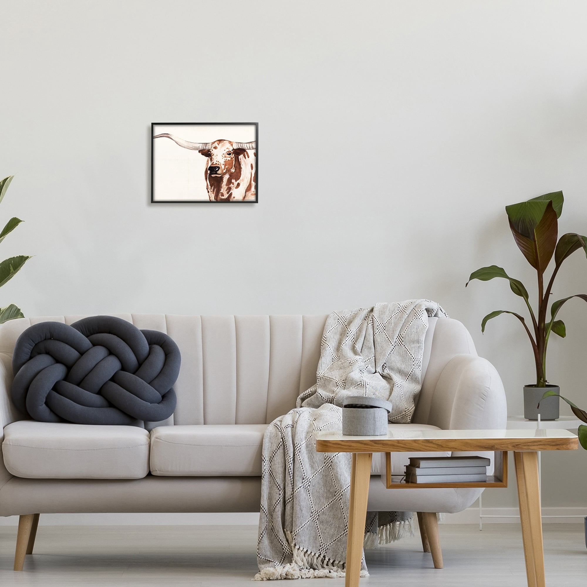 Stupell Industries Spotted Longhorn Cattle Smiling Brown Country Cow Framed Wall Art, 20 x 16, Design by Annie Warren