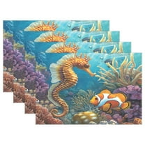 Ryvnso Placemats Set of 4 Seahorse Clownfish Dining Mats Heat-Resistant Non-Slip Washable Table Mat