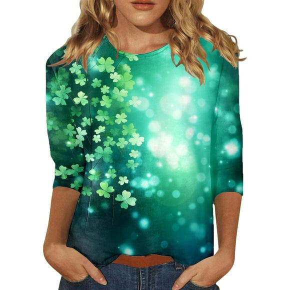 YDLCAFD Long Tshirts for Women T Shirts for Women Tops Round Neck Three Quarter Sleeve Comfortable Floral Print Blouse Knitted Tops Women Batwing Tops for Women