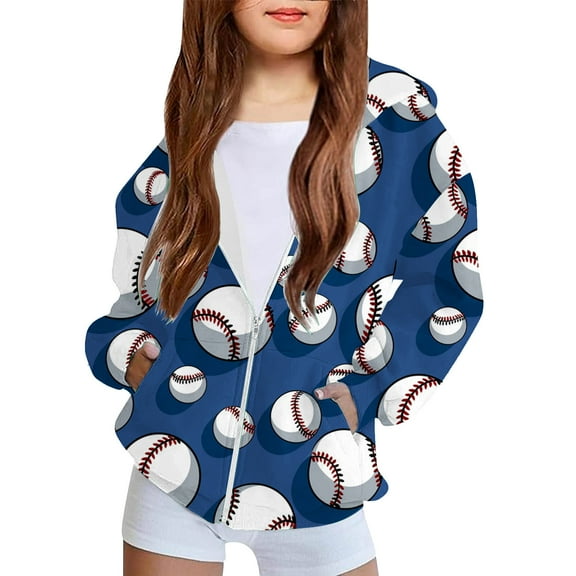 SGFCWSX Girls Oversized Hoodies Kids Zip Up Sweatshirts Printed Winter Sweatshirt Jacket Navy Size 10 Years