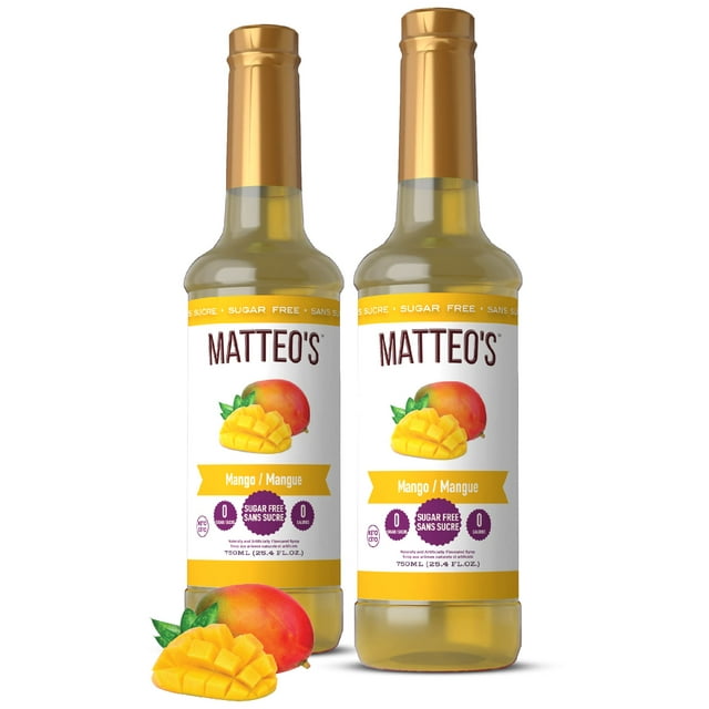 Matteo's Sugar Free Fruit Flavoring Syrup, Mango, Delicious Coffee Syrup, 0 Calories, 0 Sugar, Keto Friendly (750mL, 2-pack)