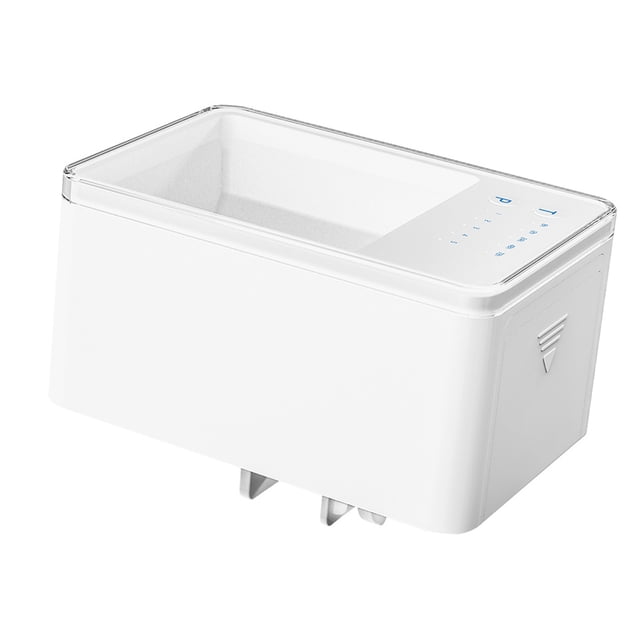 Alimentador automático silencioso para peceras, diseño cuadrado, color blanco, capacidad de 70ml, sin incluir baterías.