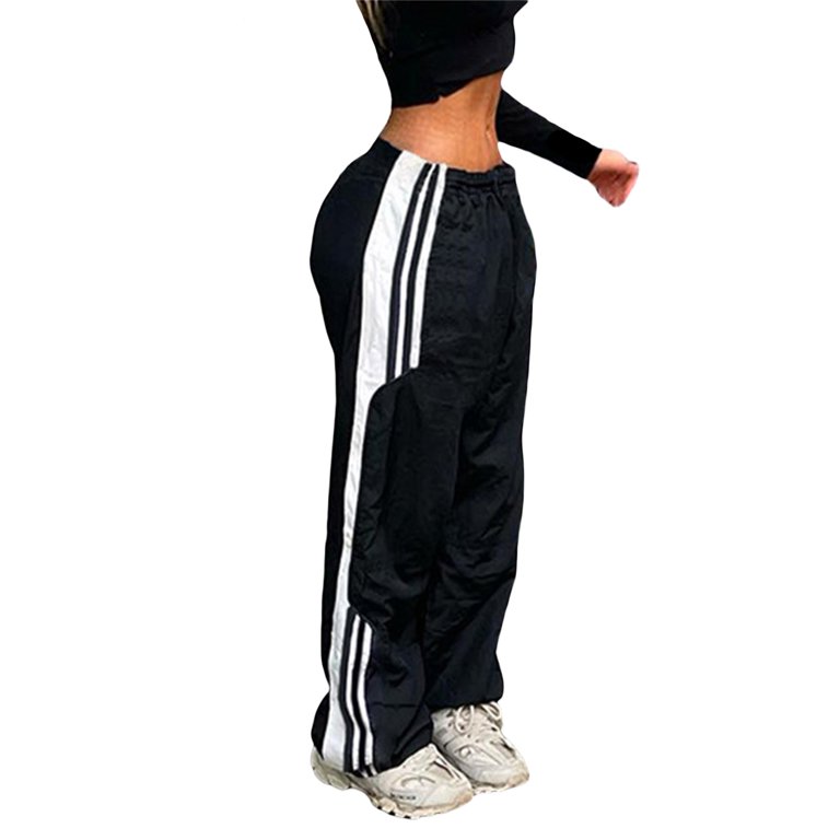Sunisery Women Wide Leg Sweatpants Waist Side Stripe Baggy Straight Athletic Joggers Pants Streetwear Black - Walmart.com