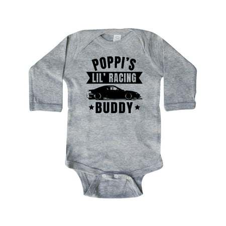 

Inktastic Poppis Lil Racing Buddy with Car Silhouette Gift Baby Boy or Baby Girl Long Sleeve Bodysuit