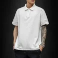 thumbnail image 2 of Camiseta polo para hombre negra con cuello, camisetas de calle lisas, sin logotipo, ropa elegante, holgada, de algodón, 2 of 5